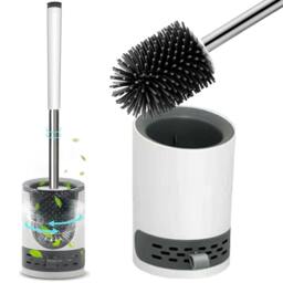 Rackhams Round White Toilet Brush & Holder With Silicone Head and Dry Pad - thumbnail 6
