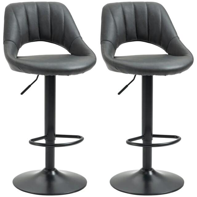 Rackhams Bar Stools Set of 2, PU Leather Swivel Barstools with Backrest and Footrest for Kitchen, Counter, Breakfast Bar, Grey - image 1