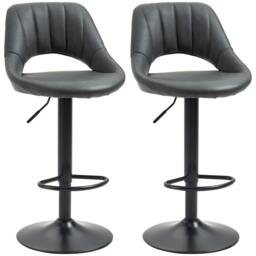 Rackhams Bar Stools Set of 2, PU Leather Swivel Barstools with Backrest and Footrest for Kitchen, Counter, Breakfast Bar, Grey - thumbnail 1