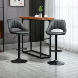 Rackhams Bar Stools Set of 2, PU Leather Swivel Barstools with Backrest and Footrest for Kitchen, Counter, Breakfast Bar, Grey - thumbnail 2