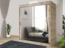 Rackhams Stylish Bedroom Sliding Wardrobe with LED Light - comes in White/Grey/Black/Oak and Width 100cm/120cm/150cm/180cm/203cm/250cm - 100cm - Engineered Wood - Oak - thumbnail 1