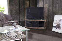 "Rackhams PANGEA Black with Walnut Veneer Beam-Thru Glass Door Curved Unit Tru-Corner 32""-50"" TV Cabinet - 1 - MDF - Black Walnut" - thumbnail 5