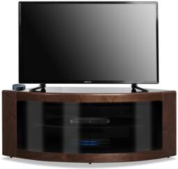 "Rackhams PANGEA Black with Walnut Veneer Beam-Thru Glass Door Curved Unit Tru-Corner 32""-50"" TV Cabinet - 1 - MDF - Black Walnut" - thumbnail 2