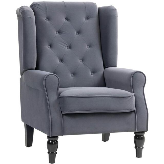 Rackhams Wingback Accent Chair, Retro Upholstered Button Tufted Occasional Chair for Living Room and Bedroom, Charcoal Grey