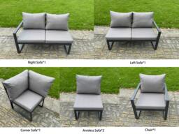 Rackhams 8 Seater Aluminium Garden Furniture Set with Adjustable Rising Dining Table - Dark Grey - thumbnail 3