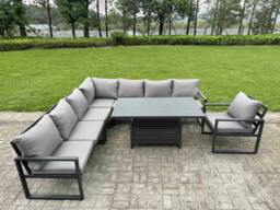 Rackhams 8 Seater Aluminium Garden Furniture Set with Adjustable Rising Dining Table - Dark Grey - thumbnail 2