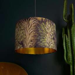"Rackhams Cinnamon Enchanted Wood Velvet Lampshade With Gold Lining - Table / Floor Lamp - 35cm Diameter x 25cm Height (14"" x 10"")" - thumbnail 2