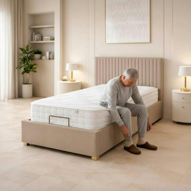 Rackhams Pannel line Mobility Bed with Mattress and Headboard Grey - King - Solid Wood - Grey - image 1
