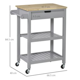 Rackhams Kitchen Trolley Utility Cart on Wheels with Rubberwood Worktop Towel Rack - thumbnail 3