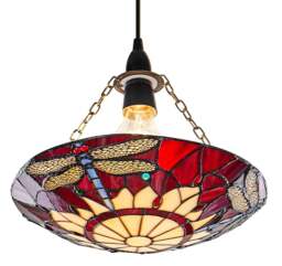 Rackhams Traditional Red Dragonfly Tiffany Glass Easy Fit Pendant Shade