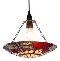 Rackhams Traditional Red Dragonfly Tiffany Glass Easy Fit Pendant Shade - thumbnail 4