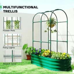 Rackhams Galvanised Raised Garden Bed with Arched Trellis, 4 x 2 x 4.6ft Metal Raised Bed for Garden with Open Bottom, Green - Green - thumbnail 5