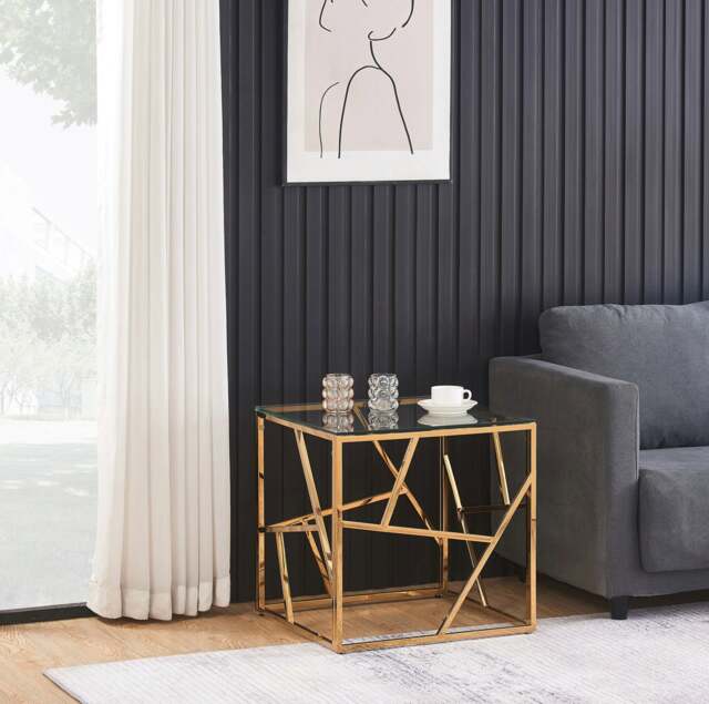 Rackhams Glass And Metal Square End Table Side Table In Gold Or Silver Living Room - Gold - image 1