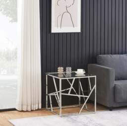 Rackhams Glass And Metal Square End Table Side Table In Gold Or Silver Living Room - Gold - thumbnail 2