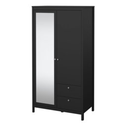 Rackhams Madrid Wardrobe with 1 door + 1 mirror door + 2 drawers Matt Black - Black - Malemine - 1 - thumbnail 3