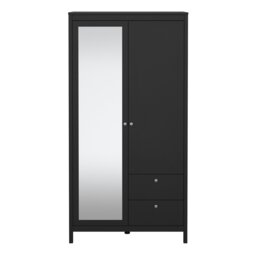 Rackhams Madrid Wardrobe with 1 door + 1 mirror door + 2 drawers Matt Black - Black - Malemine - 1 - thumbnail 2