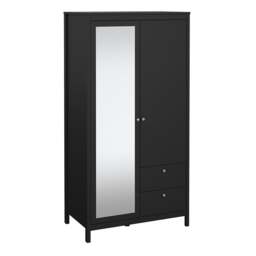 Rackhams Madrid Wardrobe with 1 door + 1 mirror door + 2 drawers Matt Black - Black - Malemine - 1