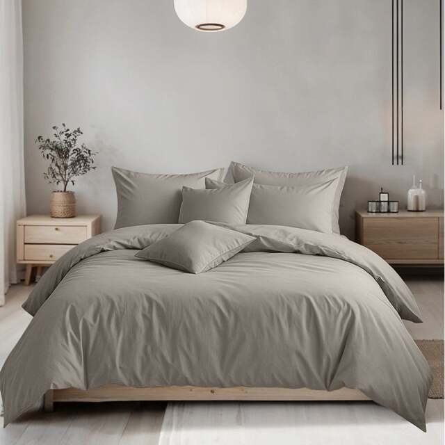 Rackhams Plain Dyed Easy Care Polycotton Duvet Cover And Pillowcase/s Set Bed Linen - Silver - Single - image 1