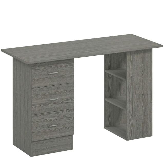 Rackhams Computer Desk, Home Office Desk, Writing Table, PC Workstation with 3 Storage Shelves and 3 Drawers for Working, Study, 120 x 49 x 72 cm, Grey
