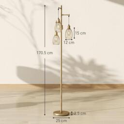 Rackhams Industrial 3-Light Floor Lamp Dimmable LED Standing Lamp - Gold - thumbnail 3