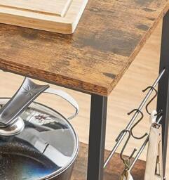 Rackhams Kitchen Island Shelf, Baker’s Rack with 3 Shelves & Hooks, Rustic Brown & Black - thumbnail 6