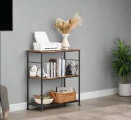 Rackhams Kitchen Island Shelf, Baker’s Rack with 3 Shelves & Hooks, Rustic Brown & Black - thumbnail 2