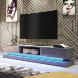 Rackhams 180cm Modern TV Unit with Grey High Gloss Doors & Free LED Lighting - 180 cm  - 1 -  MDF/Chipboard