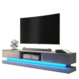 Rackhams 180cm Modern TV Unit with Grey High Gloss Doors & Free LED Lighting - 180 cm  - 1 -  MDF/Chipboard - thumbnail 6