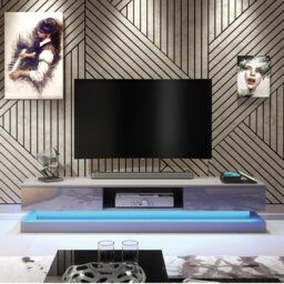 Rackhams 180cm Modern TV Unit with Grey High Gloss Doors & Free LED Lighting - 180 cm  - 1 -  MDF/Chipboard - thumbnail 2