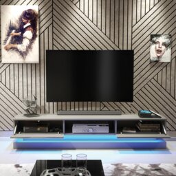Rackhams 180cm Modern TV Unit with Grey High Gloss Doors & Free LED Lighting - 180 cm  - 1 -  MDF/Chipboard - thumbnail 3