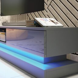 Rackhams 180cm Modern TV Unit with Grey High Gloss Doors & Free LED Lighting - 180 cm  - 1 -  MDF/Chipboard - thumbnail 4