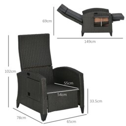 Rackhams Outdoor Recliner Chair w/ Cushion Rattan Reclining Lounge Chair, Grey - Light Grey - thumbnail 6