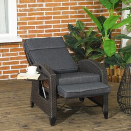 Rackhams Outdoor Recliner Chair w/ Cushion Rattan Reclining Lounge Chair, Grey - Light Grey - thumbnail 3