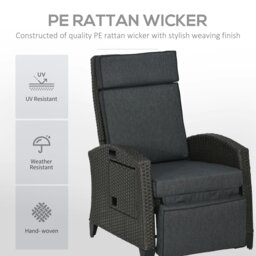 Rackhams Outdoor Recliner Chair w/ Cushion Rattan Reclining Lounge Chair, Grey - Light Grey - thumbnail 5