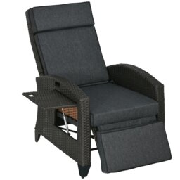 Rackhams Outdoor Recliner Chair w/ Cushion Rattan Reclining Lounge Chair, Grey - Light Grey - thumbnail 2