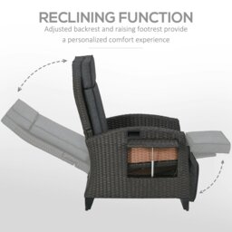 Rackhams Outdoor Recliner Chair w/ Cushion Rattan Reclining Lounge Chair, Grey - Light Grey - thumbnail 4