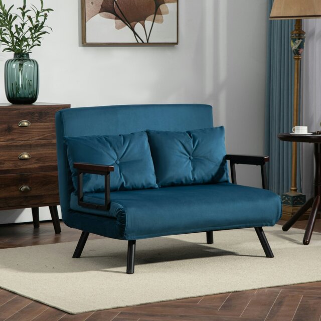 Rackhams Click Clack 2 Seater Sofa Bed for Living Room, Guest Room - Blue - Velvet (100% Polyester) - 2 Seater - image 1