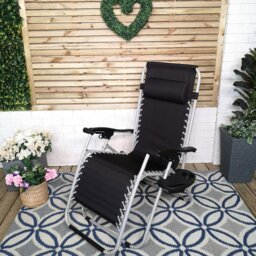 Rackhams Multi Position Garden Zero Gravity Relaxer Chair Sun Lounger in Black & Silver - SunLoungers - thumbnail 2