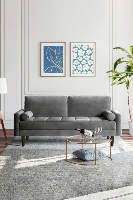 Rackhams 2-Seat Velvet Sofa with Bolster Pillows - Grey - image 1