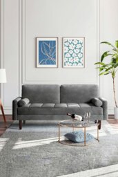 Rackhams 2-Seat Velvet Sofa with Bolster Pillows - Grey - thumbnail 1