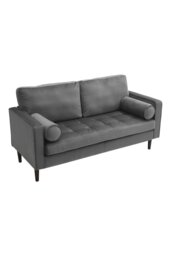 Rackhams 2-Seat Velvet Sofa with Bolster Pillows - Grey - thumbnail 3