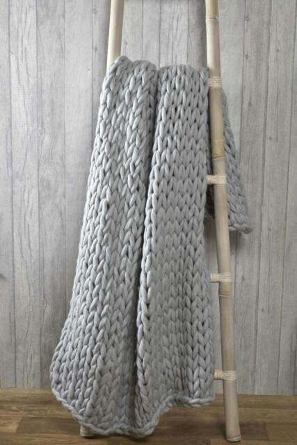 Rackhams Chunky Hand-Knitted Cable Knit Throw -120x150cm - Grey - image 1