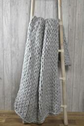 Rackhams Chunky Hand-Knitted Cable Knit Throw -120x150cm - Grey - thumbnail 1