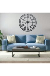 Rackhams 40cm Dia Black Round Roman Numeral Skeleton Wall Clock with Scale - Black - thumbnail 1