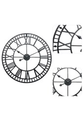 Rackhams 40cm Dia Black Round Roman Numeral Skeleton Wall Clock with Scale - Black - thumbnail 4