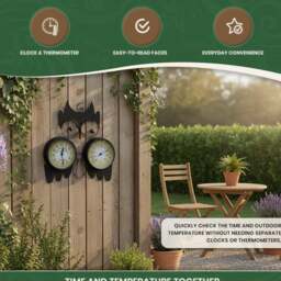 Rackhams Owl Design Clock with Thermometer in Black Metal, Wall Mounted Indoor or Outdoor Feature with Mounting Bracket, 15cm Clock Face - thumbnail 3