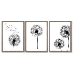 Rackhams DANDELIONS Set of 3 Framed Sketch Wall Art Prints - 30x42cm (A3) - Light Walnut - thumbnail 1