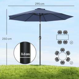 Rackhams 3(m) Garden Umbrella Outdoor Sunshade Canopy w/ Tilt & Crank Navy - Modern - Garden Parasol Umbrella - Navy Blue - thumbnail 3