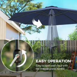 Rackhams 3(m) Garden Umbrella Outdoor Sunshade Canopy w/ Tilt & Crank Navy - Modern - Garden Parasol Umbrella - Navy Blue - thumbnail 5