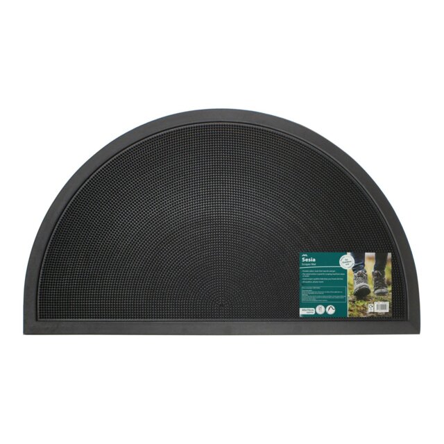Rackhams Sesia Black Rubber Stud Half Moon Outdoor Scraper Doormat, 40x70cm - 1 - image 1